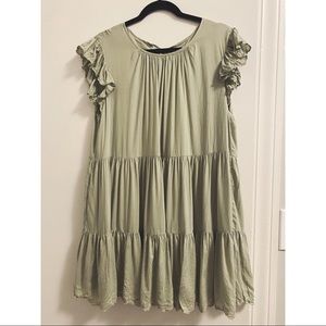 WILFRED x ARITZIA Black Embroidered Tiered Ruffle Babydoll Dress